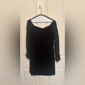 White House Black Market Off the Shoulder velvet and lace dress